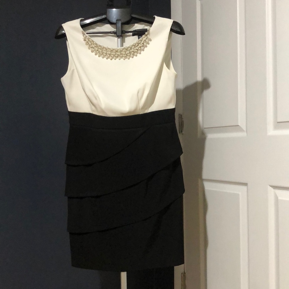 Collective Concepts Cream Black Sheath Cocktail Dress